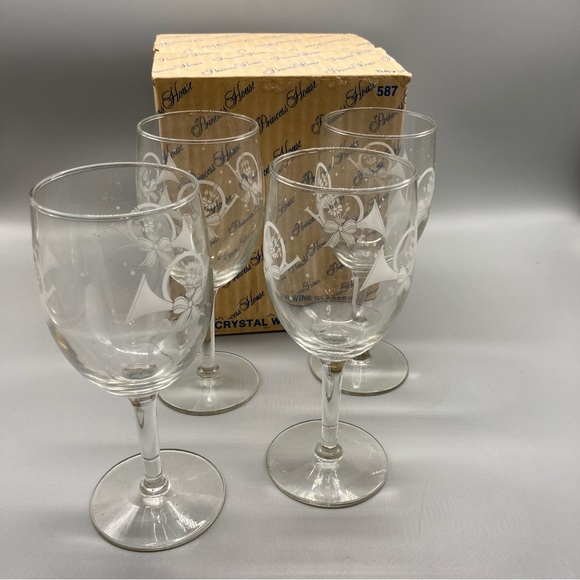 Princess House 587 Set of 4 Crystal French Horn Wine Glasses - New In Box EVC - Picture 3 of 5